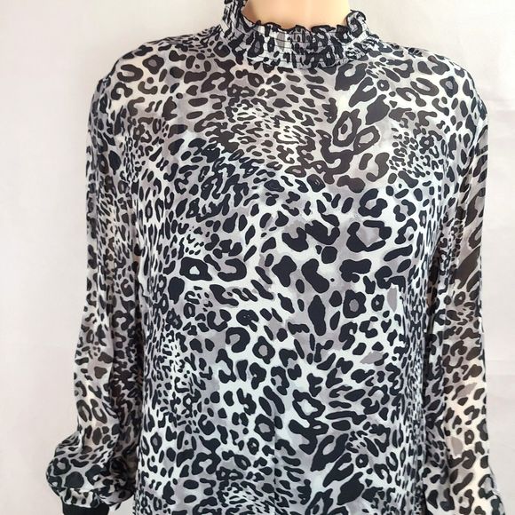 NWT Marc Cain Women's (12) Black & Gray Leopard Crepe Dress Slip Lining-$380 - Picture 4 of 15